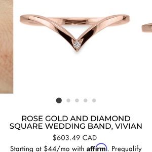Rose gold 14K band with flush set diamond. Size 7.5 V shape